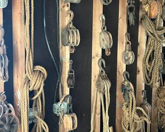 Antique barn pulleys
Double and triple block pulleys
Block and tackles
Many misc other pulleys