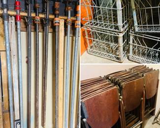 vintage metal milk crates/baskets, Pony pipe clamps, Hargrave pipe clamps