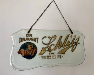 (BID ITEM) Rare antique Schlitz glass sign