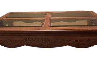 Ornate Wood Glass Coffee Table