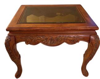 Ornate Wood Glass Side Table