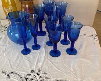 Hand blown cobalt blue goblets & wine glasses