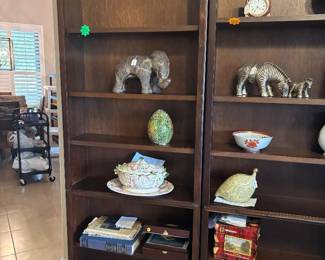 La Pintade Yellow spotted guinea hen, ceramic, Olfarie Soup Tureen , vintasge ceramic elephant, Seiko desk clock  - 3 large bookcases