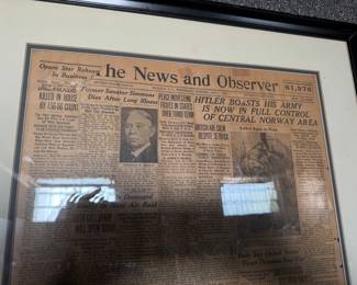 WWII era framed newspaper