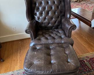 Leather wing and ottoman