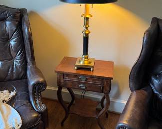 Side table and brass lamp