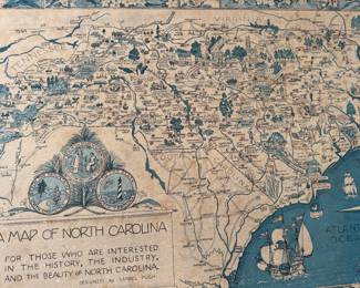 Mabel Pugh map of NC…signed.
Unfortunately, mounted on a board😩