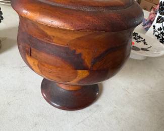Turned wood lidded urn