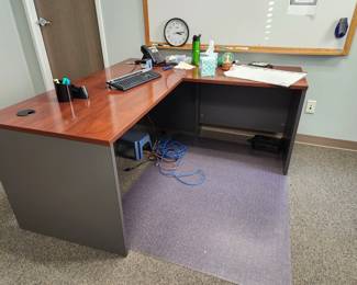 L-shaped desk, foot stool, large dry erase board