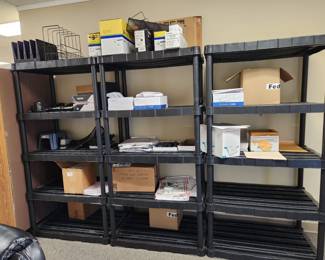 Office supplies (3 plastic shelving units have sold)