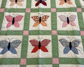 Antique Hand Stitched Quilt - Butterfly Pattern