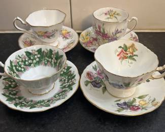 (4) Vtg Fine Bone China Teacup & Saucer Sets