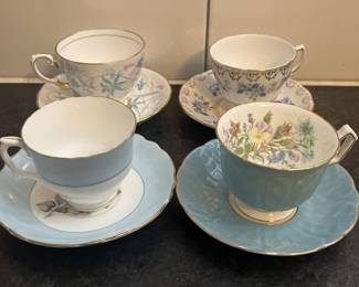 (4) Vtg Fine Bone China Teacup & Saucer Sets