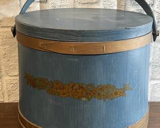 Vintage Wooden Blue Lidded Bucket