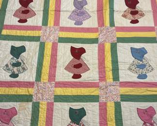 Antique Hand Stitched Quilt - Sunbonnet Sue