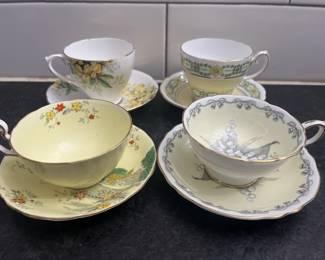 (4) Vtg Fine Bone China Teacup & Saucer Sets