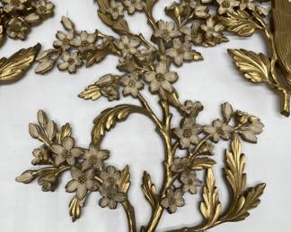 Pair of Vintage Syroco Dogwood Bird Wall Decor
