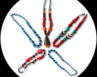 Selection of beaded necklaces, including coral
