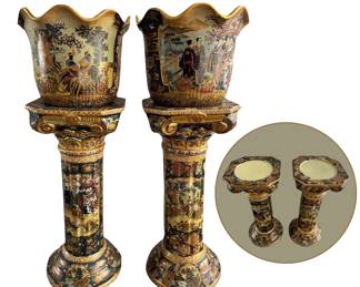 Pair of Satsuma jardinières and pedestals