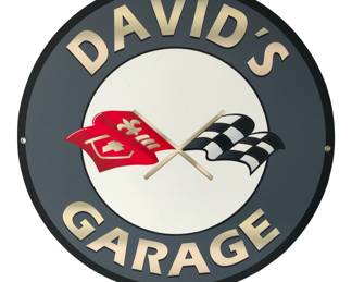 Garage sign with Chevy Corvette logo