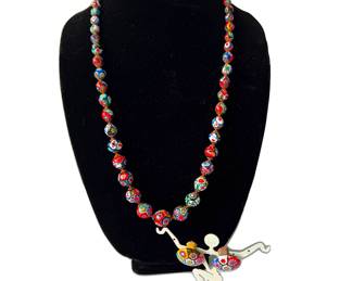 Vintage Murano glass Millefiori necklace and earrings