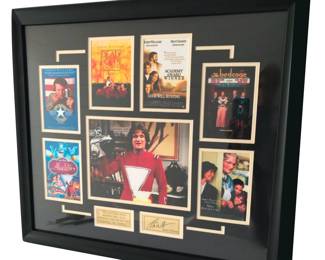Shadow box with Robin Williams’s signature, displaying an array of his popular movies