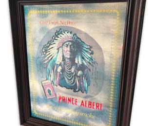 Hard-to-find c. 1973 Prince Albert advertising mirror, permanently etched in glass