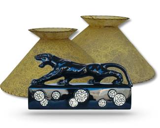 Mid-Century Modern items:  panther TV light by Kron and two fiberglass shades.  (The shades do not go with the light.)