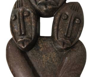 Zimbabweyan shona/serpentine stone trio; 16”H