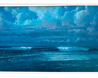Large 20"H x 30"W original oil on board seascape by former Longboat artist Ed "Eddie" Miracle.  Several of his works are available in this sale.