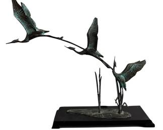 Herons alighting metal sculpture from Pier 1