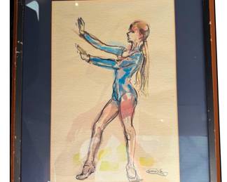 Dancer or gymnast in ballet or beam slippers, signed B. Sylvester