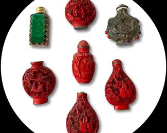 Collection of cinnabar and metal predominately snuff bottles