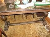 1800's Solid Walnut Hand Carved Claw Feet Library/Sofa Table.Ornate Carvings