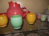 Mid Century Spun Glass Pitcher/Glasses Lemonade Ice Tea Set?