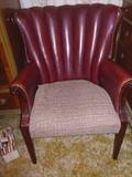Vintage Deco Burgundy Vinyl Arm Chair.Seats needs recovering.