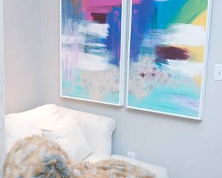 Roomy easy chair and art by Lise Cook