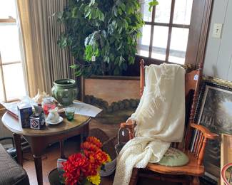 Antique rocker with needlepoint seat