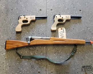 5590  2 Rubber Band Pistols and Wooden Rifle Replica