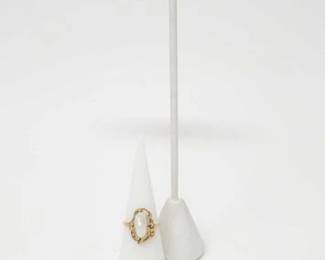 746  14k Yellow Gold Pearl Ring  Earrings with Semi