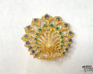 707  14k Yellow Gold Sapphire  Emerald Jeweled