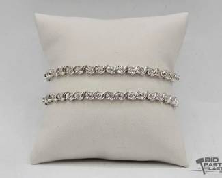 904  2 Sterling Silver Diamond Tennis Bracelets,