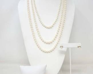 992  Pearl Necklaces, Bracelet  Earrings with 14k 