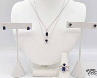 916  2 Sterling Silver Diamond  Sapphire Sets,
