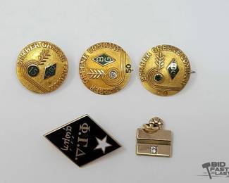 801  10k Yellow Gold Diamond  Emerald Accent Pins,