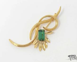 606  18k Yellow Gold Pin with Emerald Center Detail,