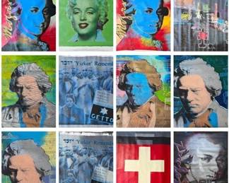 2144  12 Steve Kaufman Pop Art Signed Canvas