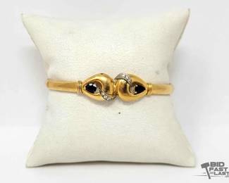 710  14k Yellow Gold Diamond  Sapphire Bracelet, 13g