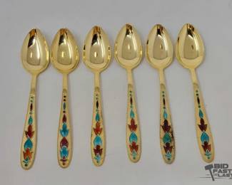 1943  6 Russian .875 Silver Vintage Enamel Spoons,