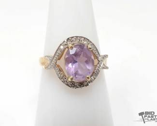 754  14k TwoToned Gold Amethyst Center Ring with